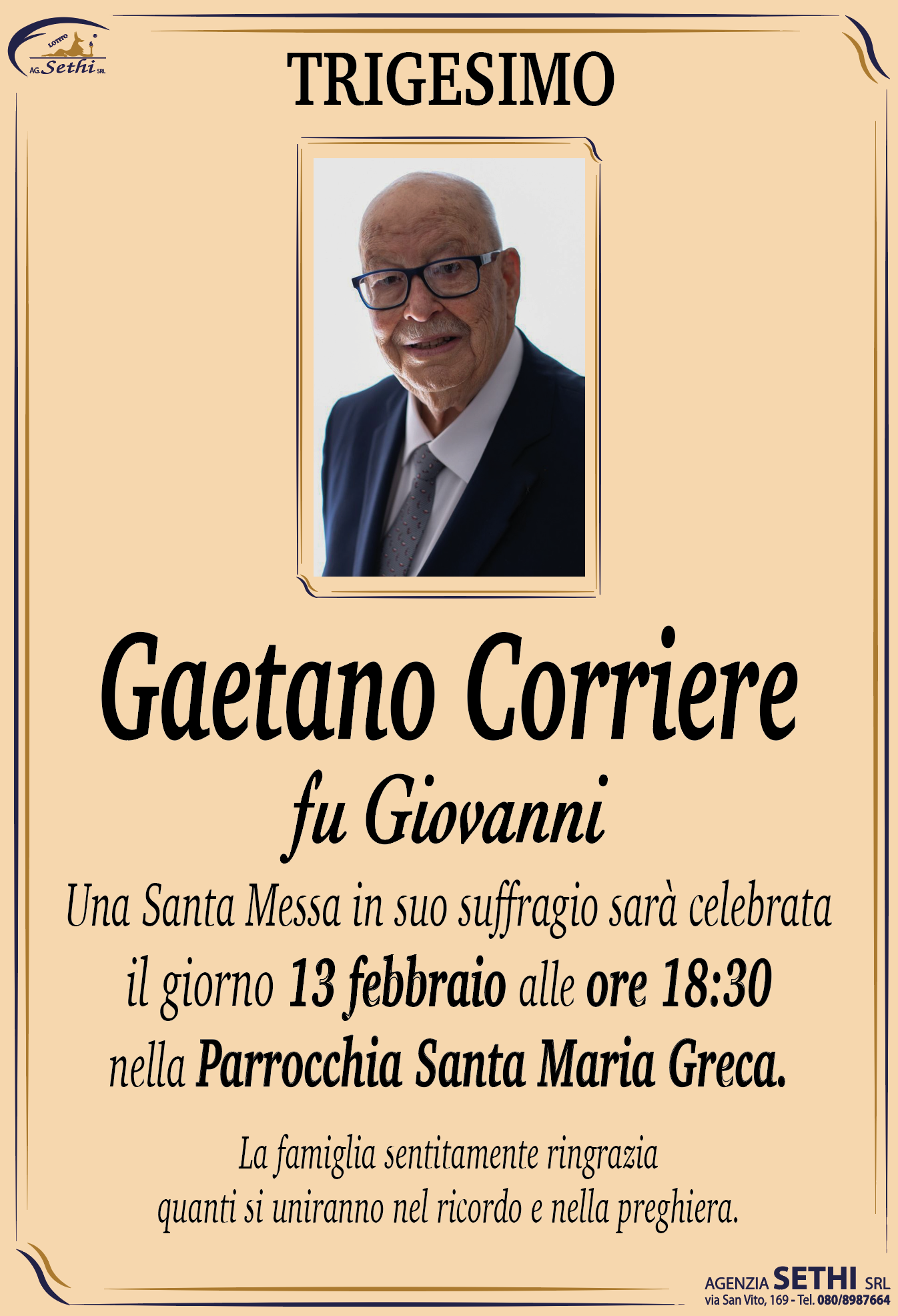 Trigesimo Gaetano Corriere fu Giovanni