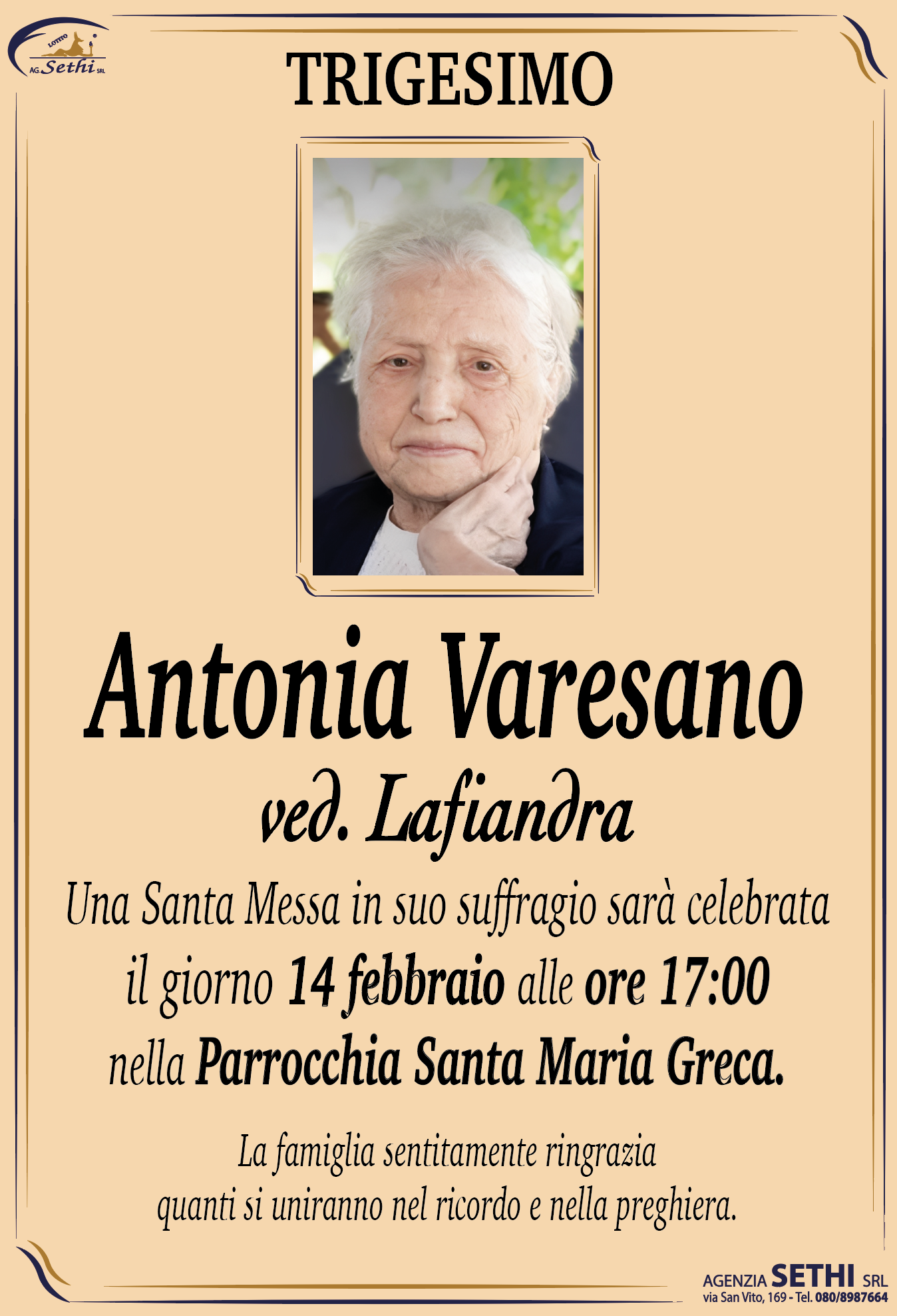 Trigesimo Antonia Varesano ved. Lafiandra