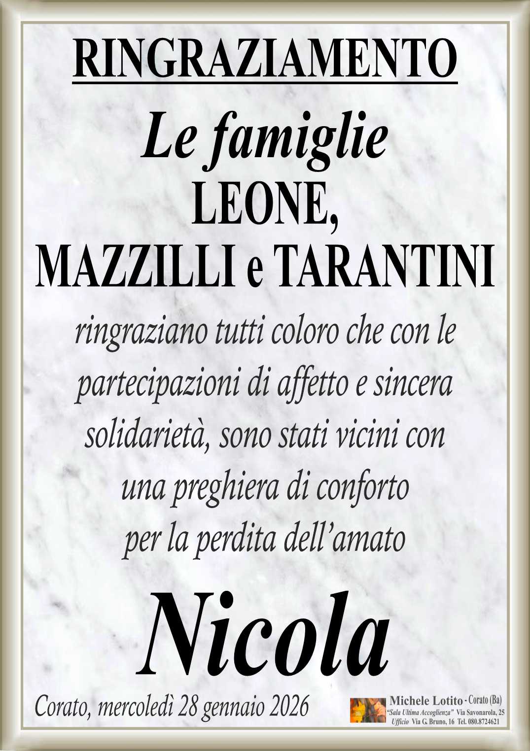 Ringraziamento NICOLA LEONE