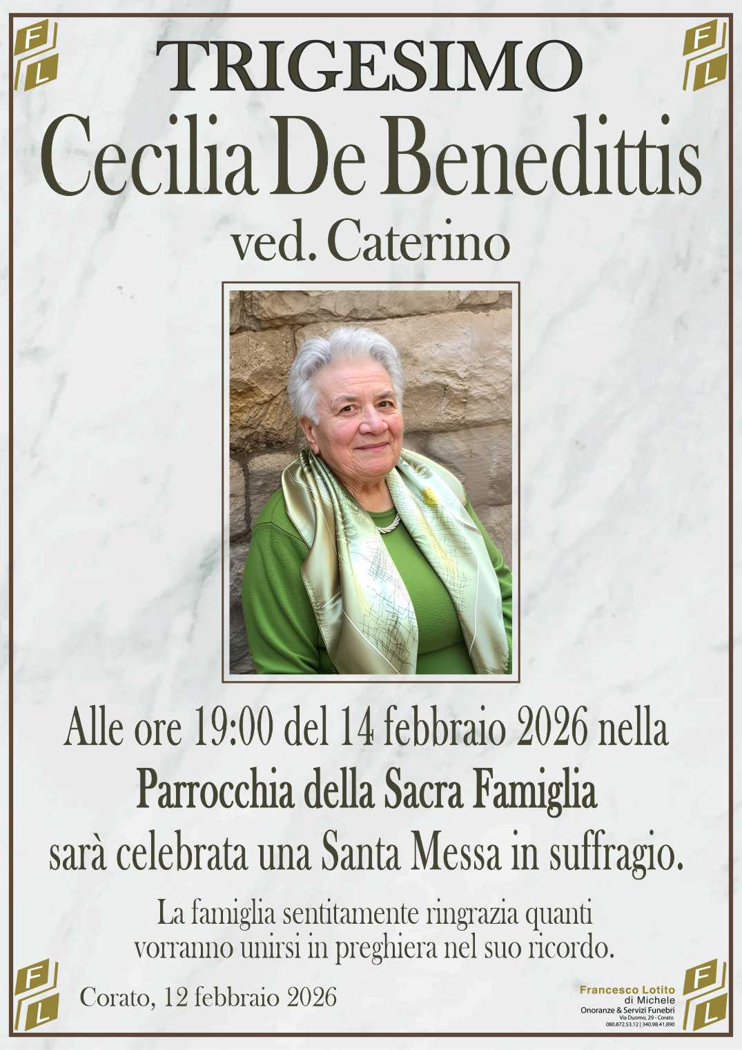 Trigesimo Cecilia DE BENEDITTIS ved. CATERINO