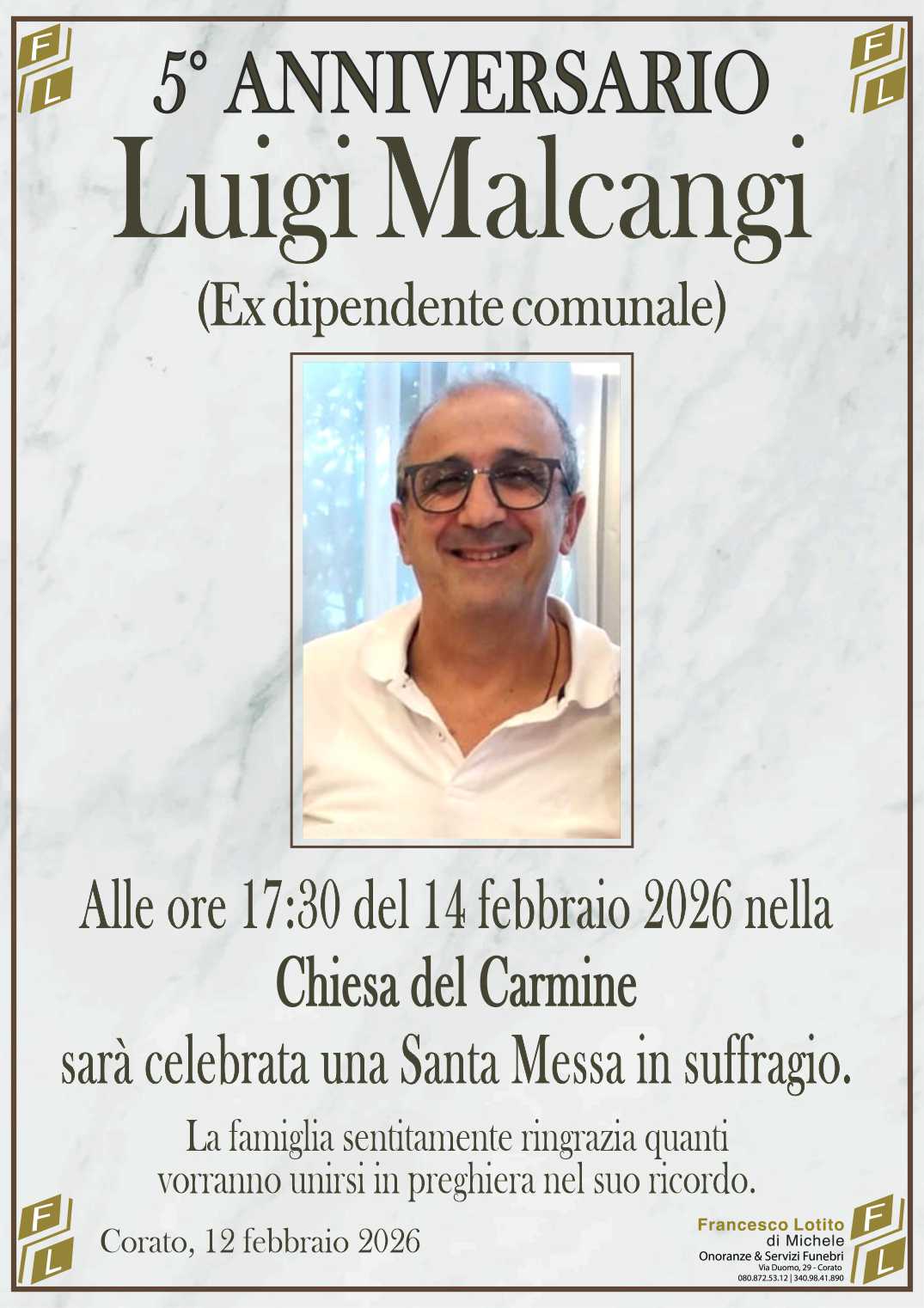Anniversario Luigi MALCANGI (Ex dipendente comunale)