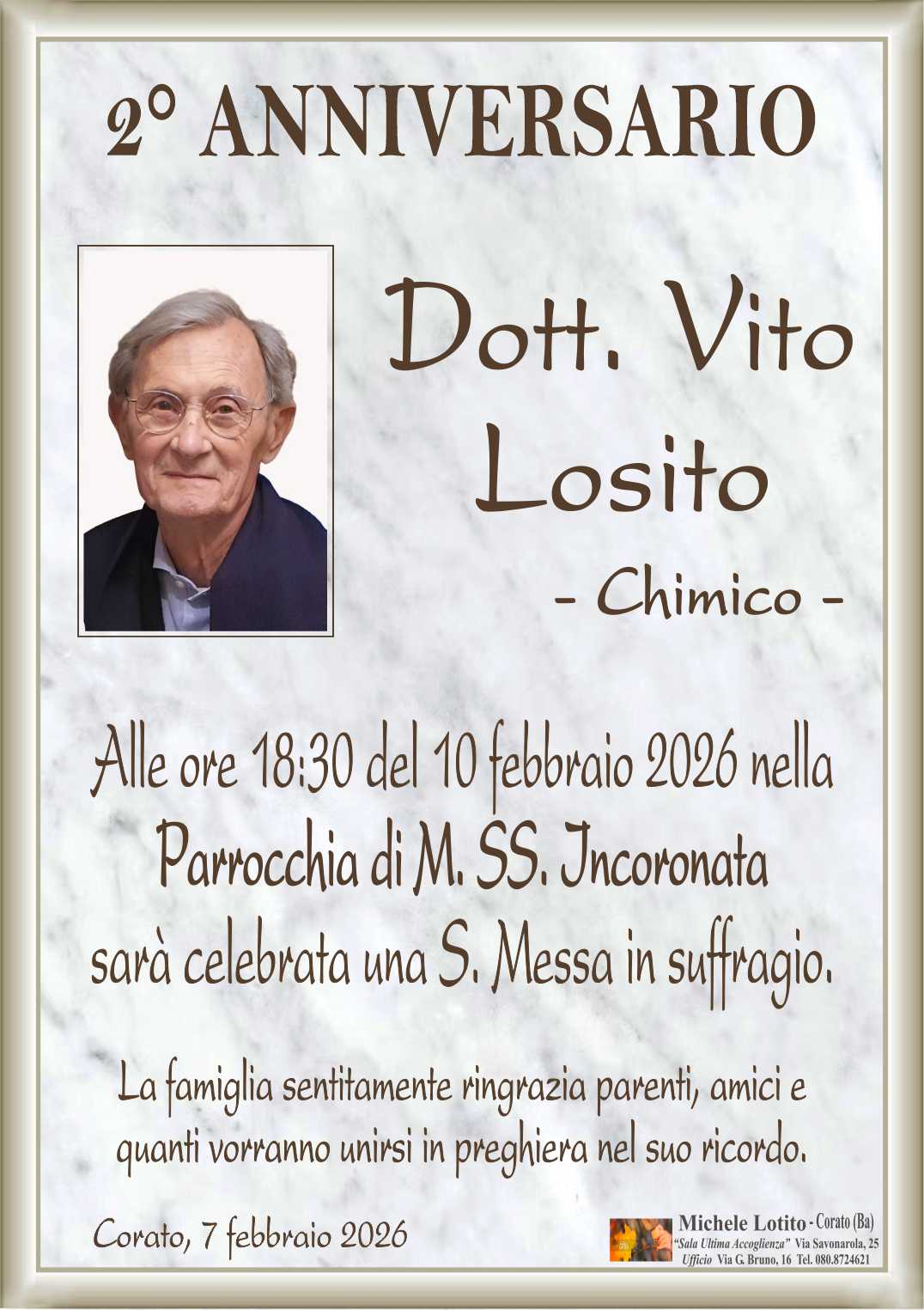 Anniversario Dott. VITO LOSITO – Chimico –