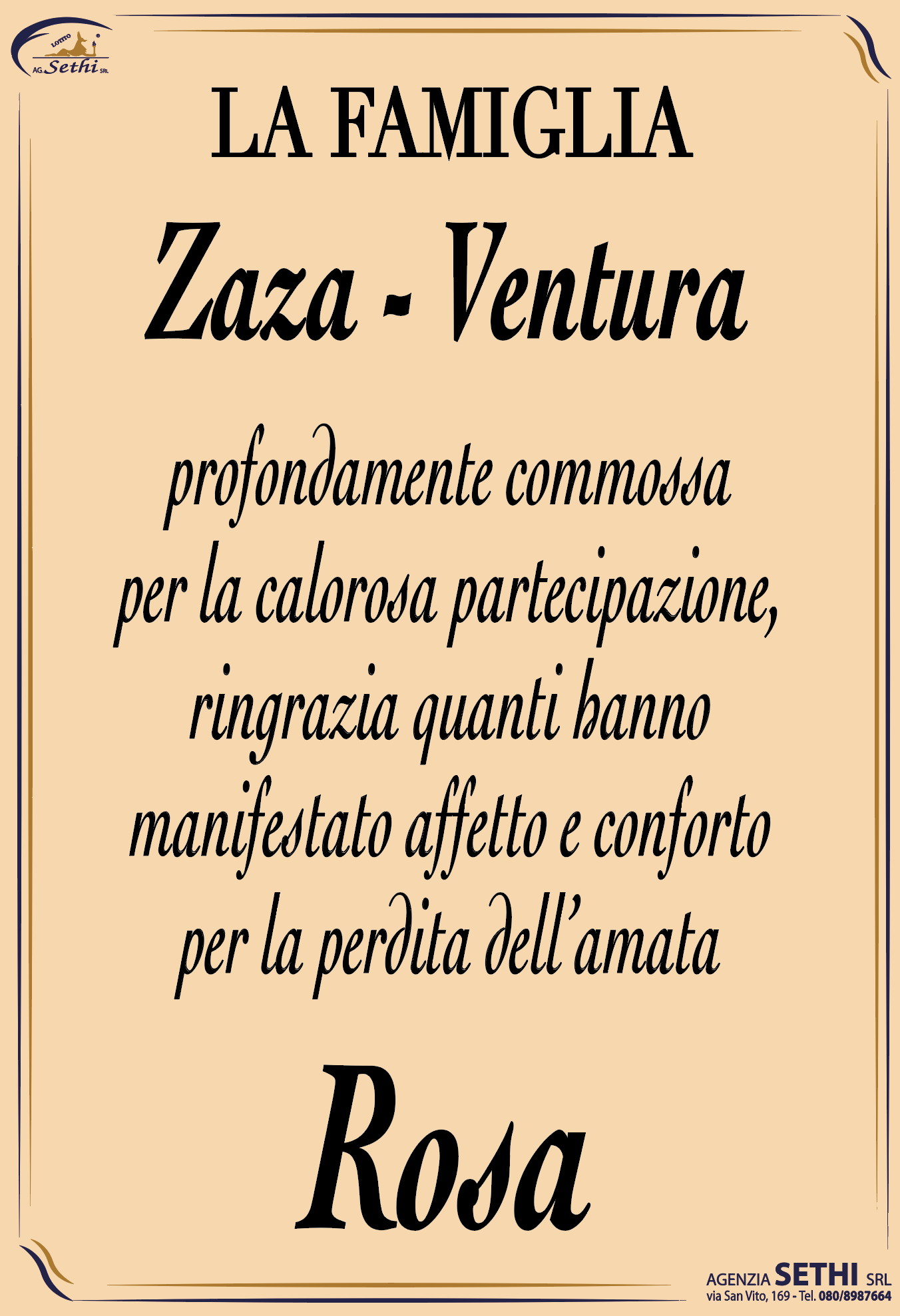 Ringraziamento Rosa Ventura in Zaza