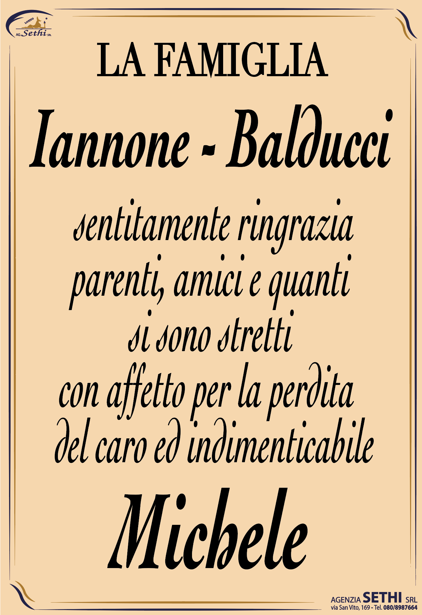 Ringraziamento Michele Iannone