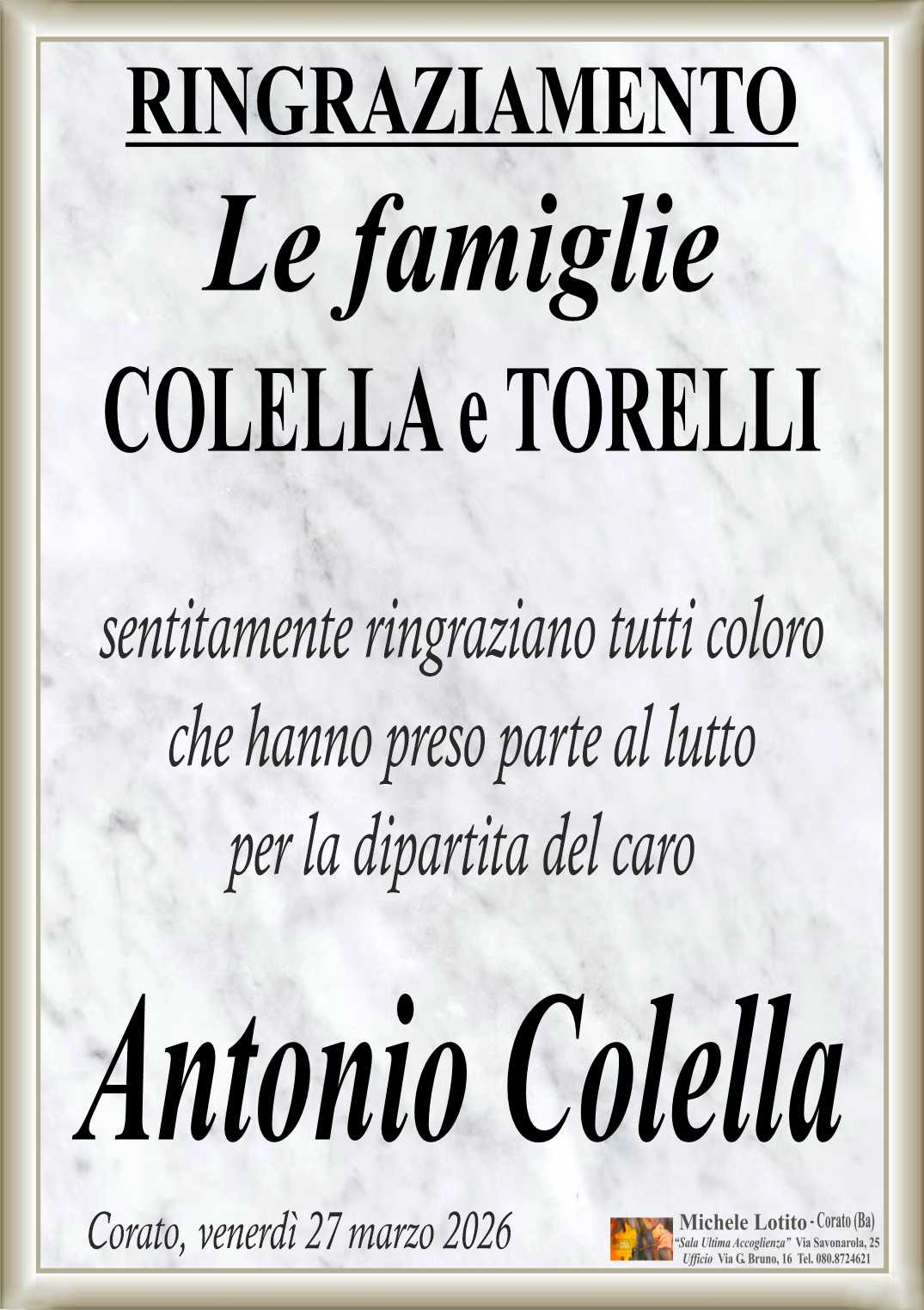Ringraziamento ANTONIO COLELLA