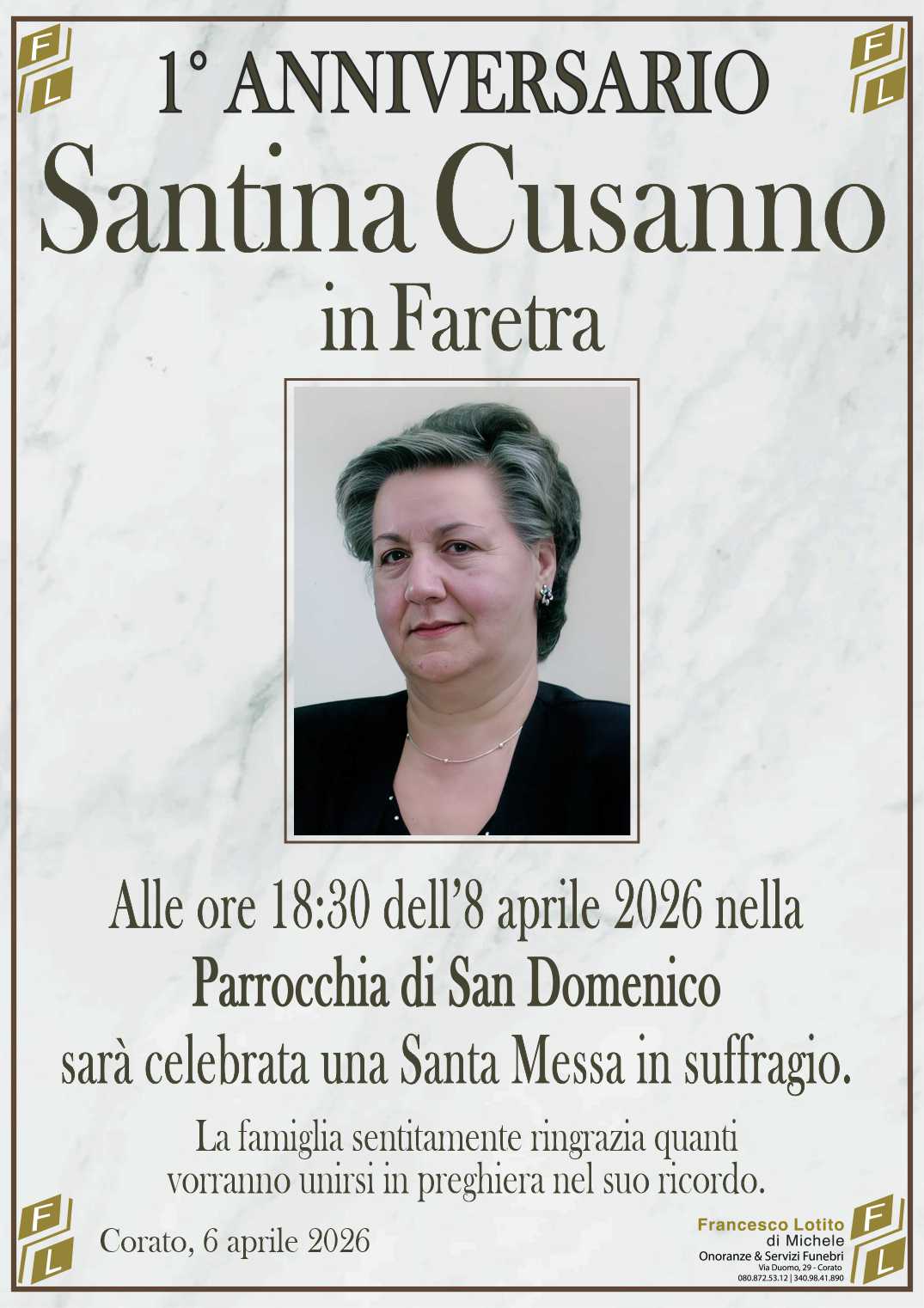 1° anniversario Santina CUSANNO in FARETRA