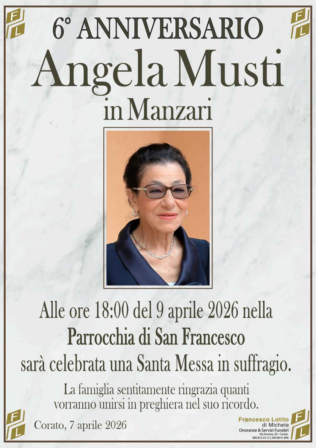 6° anniversario Angela MUSTI in MANZARI
