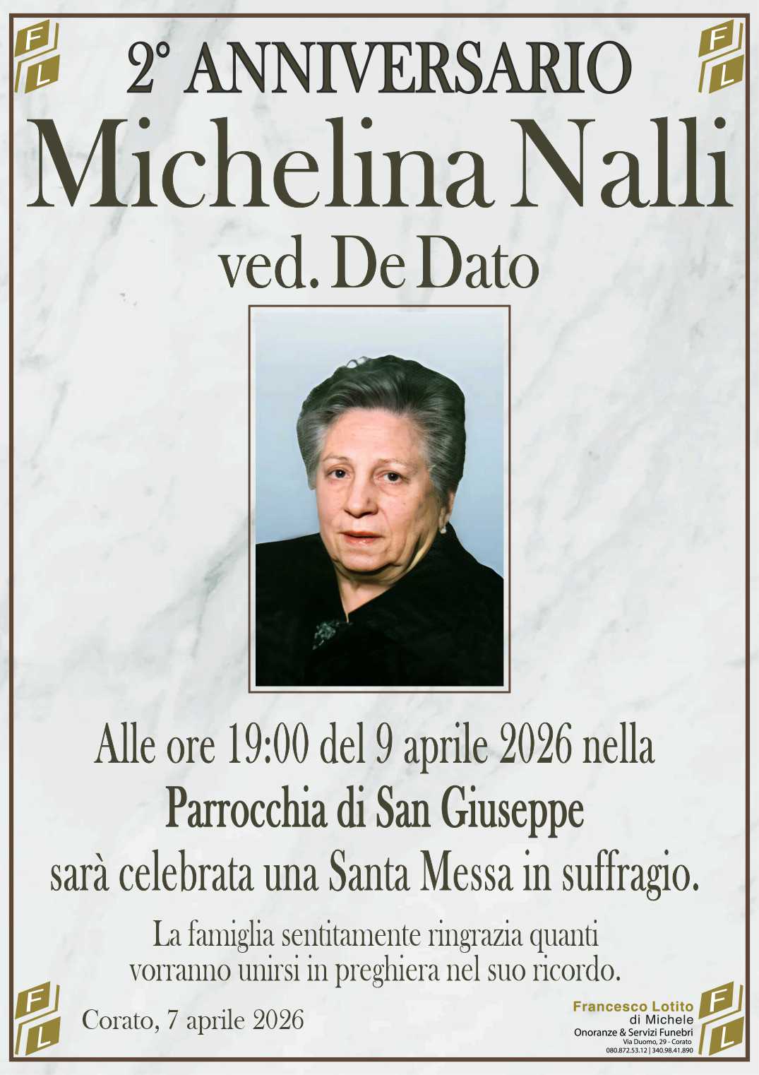 2° anniversario Michelina NALLI ved. DE DATO