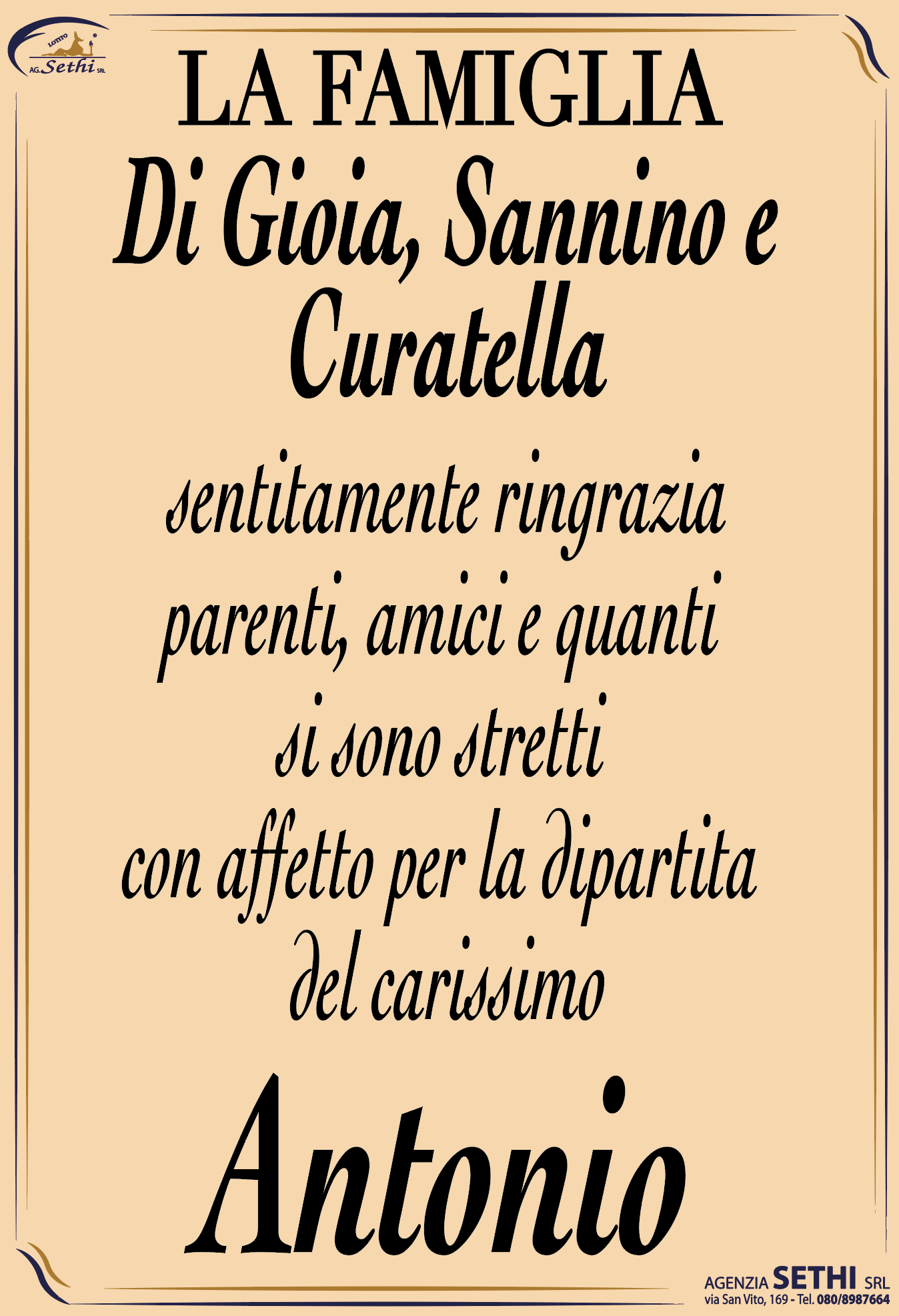 Ringraziamento Dott. Antonio Di Gioia