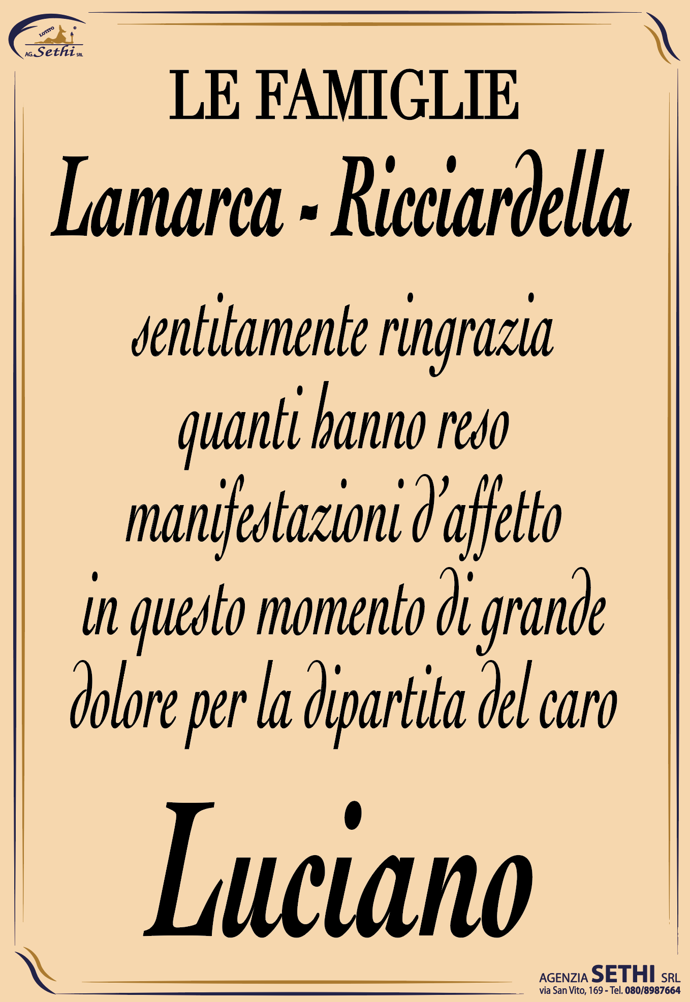 Ringraziamento Luciano Lamarca