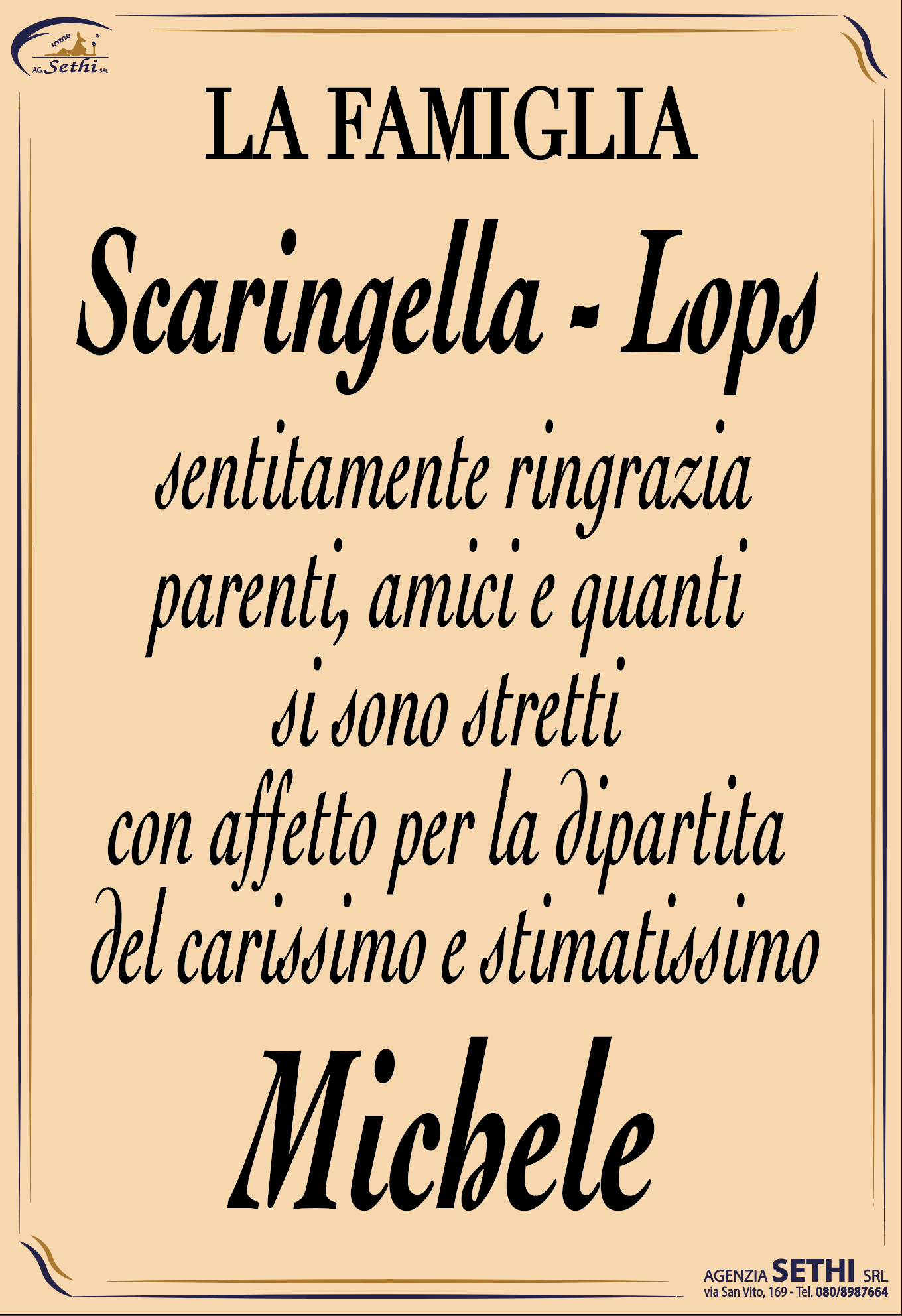 Ringraziamento Michele Scaringella (IMPRENDITORE)