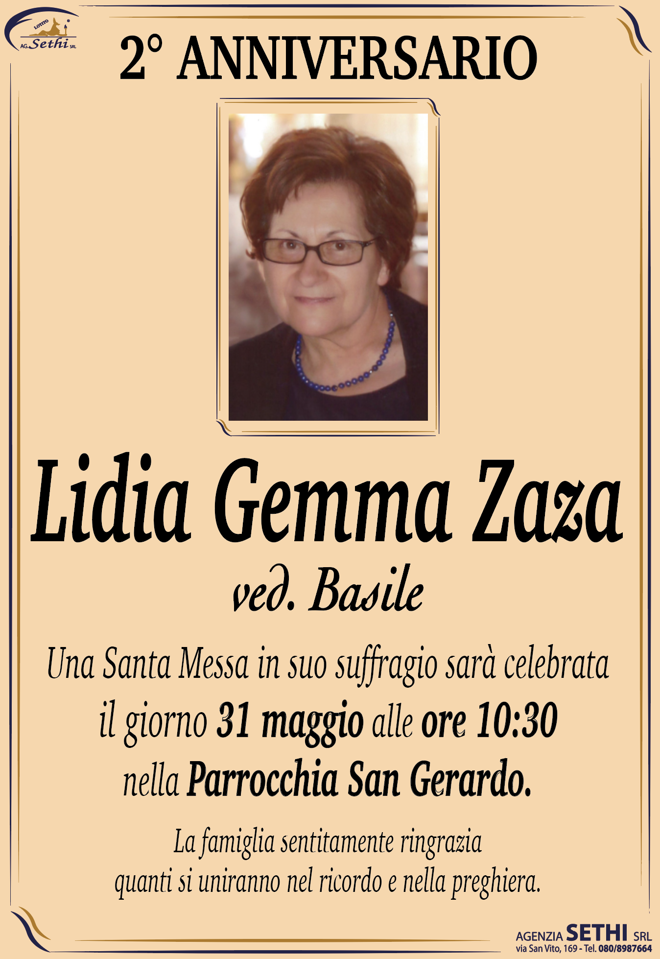 2° anniversario Lidia Zaza ved. Basile