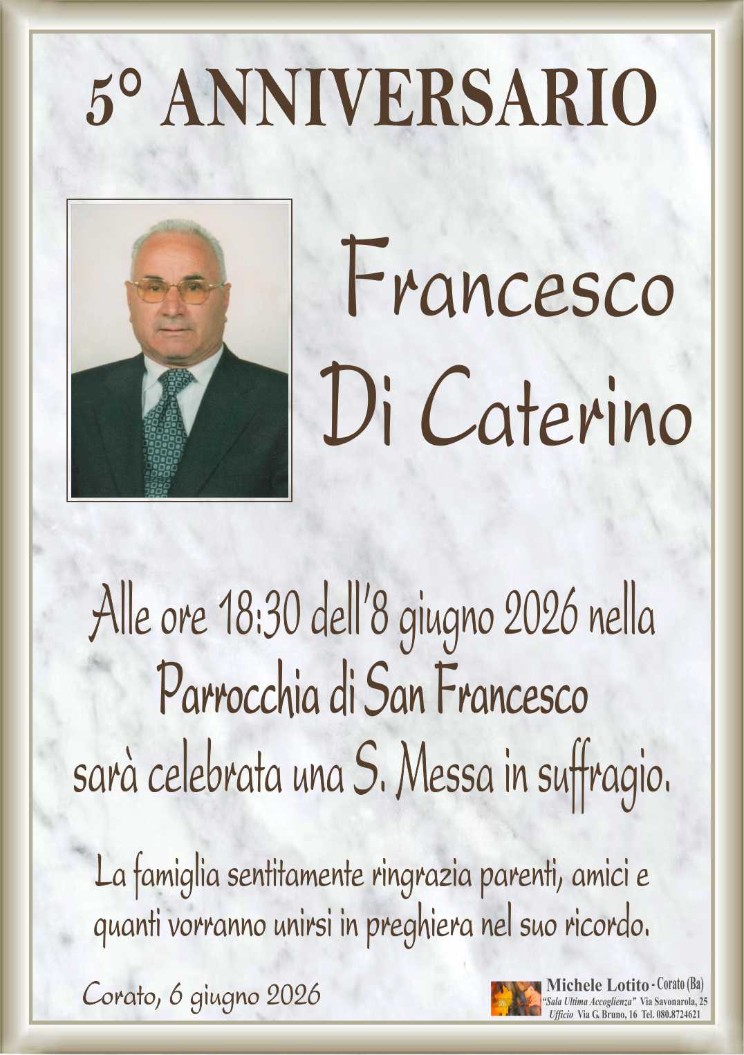 5° anniversario FRANCESCO DI CATERINO