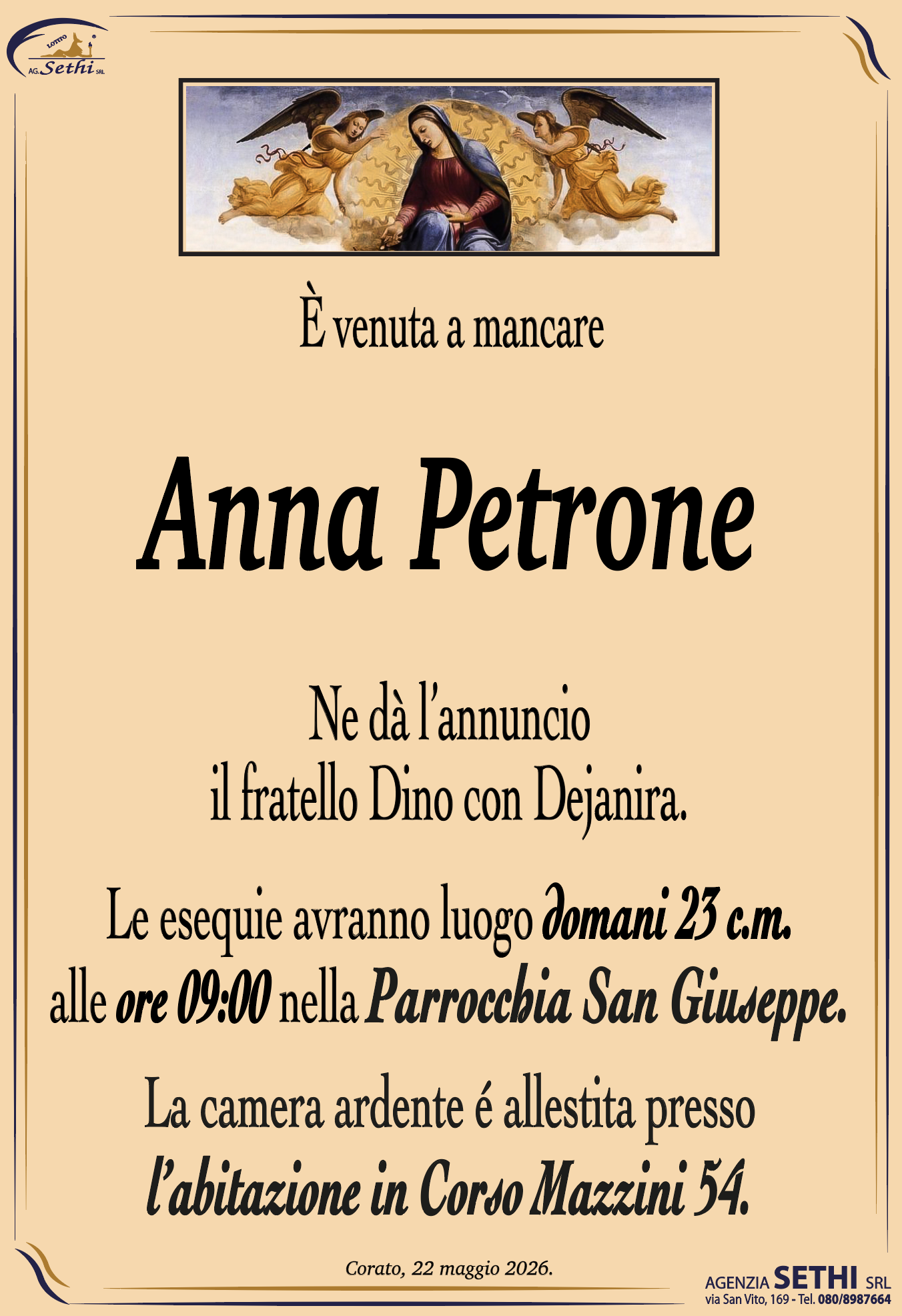 Ne dà l’annuncio il fratello Dino con Dejanira