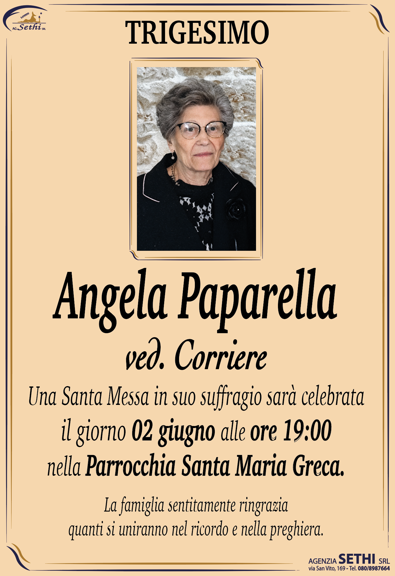 Trigesimo Angela Paparella ved. Corriere