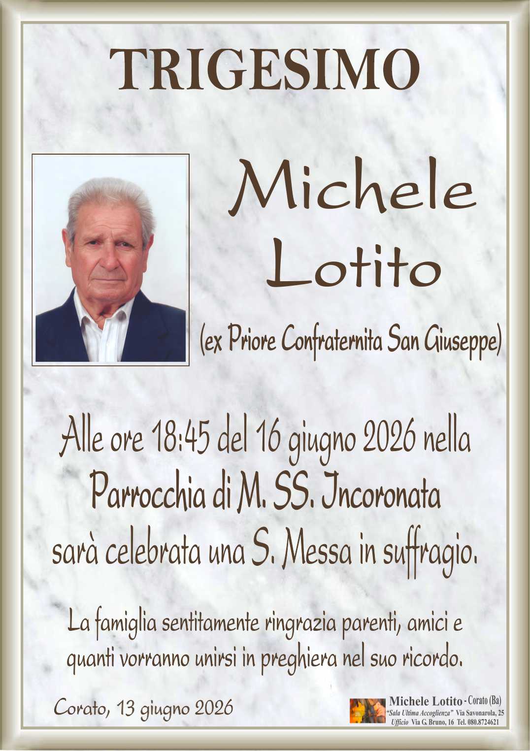 Trigesimo MICHELE LOTITO (ex Priore Confraternita San Giuseppe)