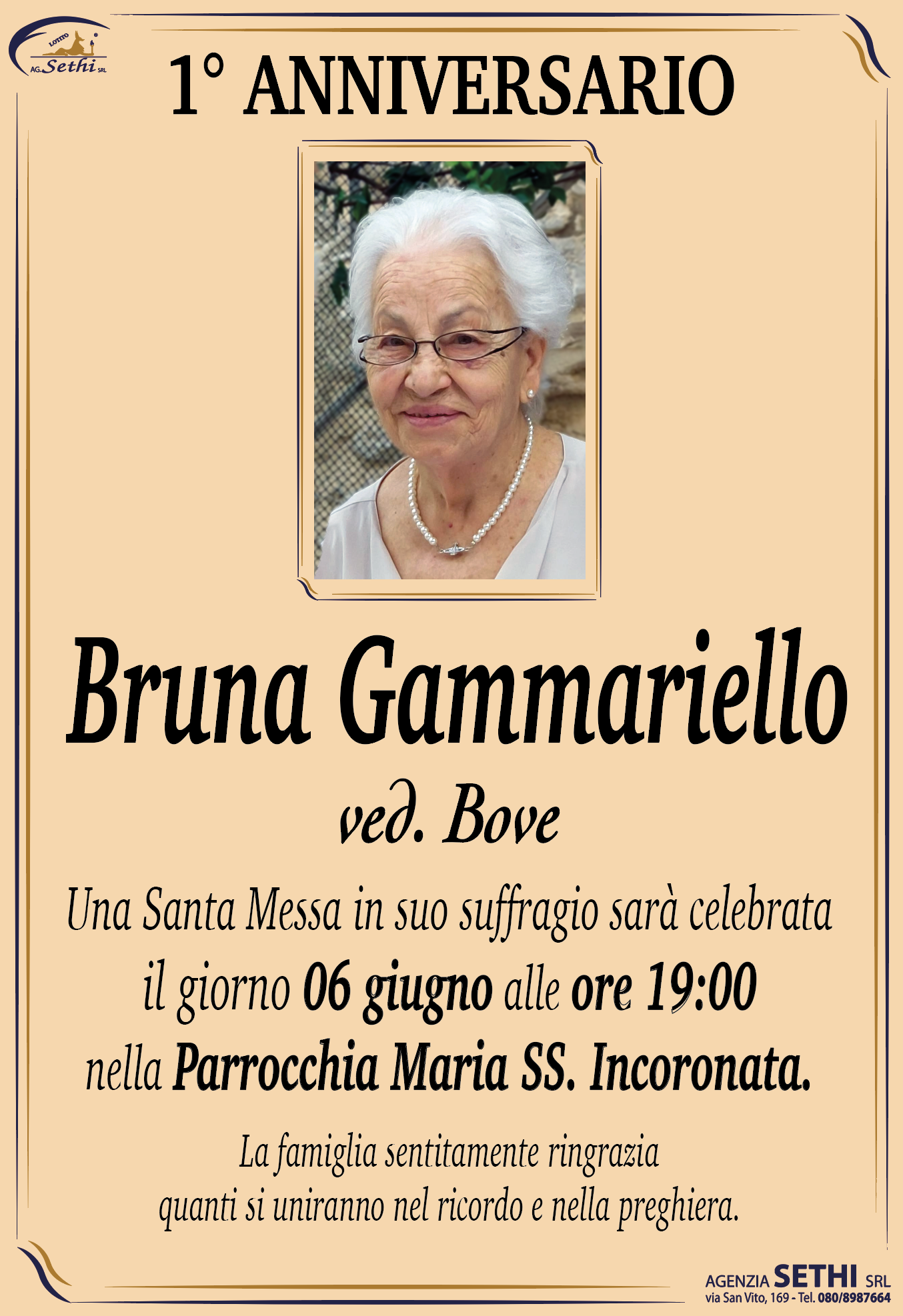 1° anniversario Bruna Gammariello ved. Bove