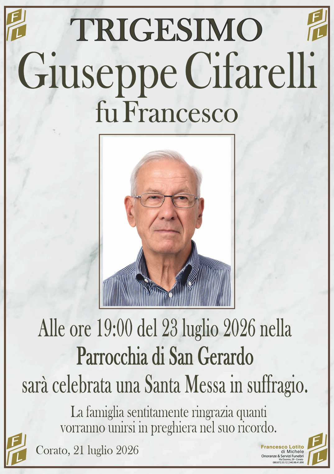 Trigesimo Giuseppe CIFARELLI fu Francesco