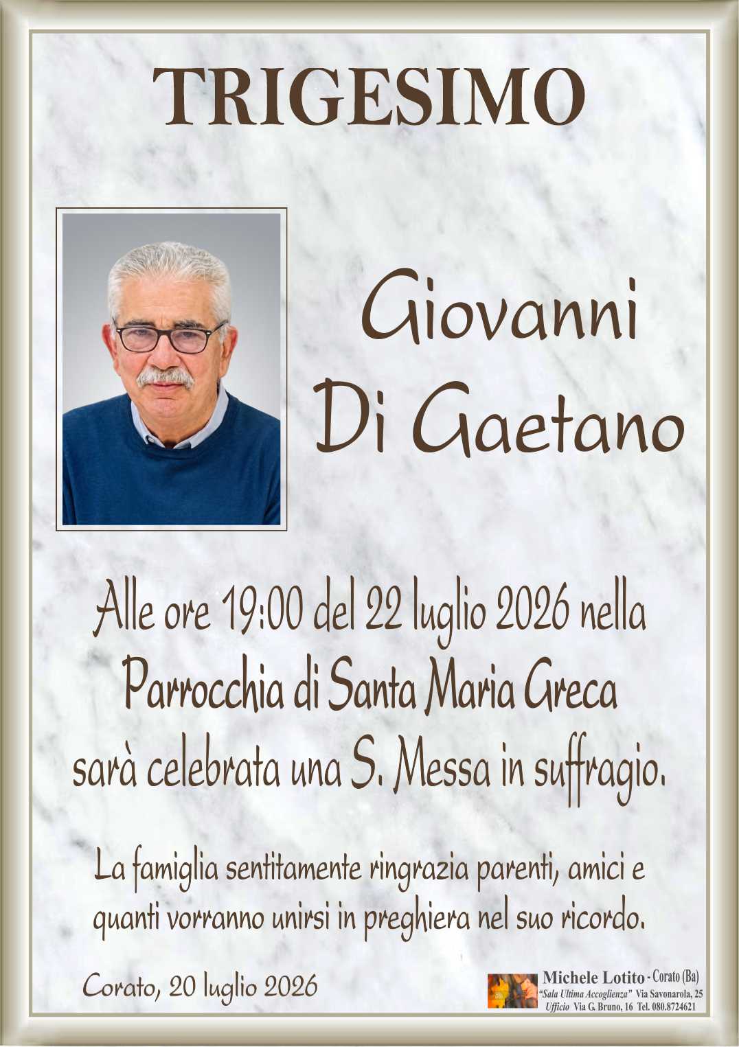 Trigesimo GIOVANNI DI GAETANO