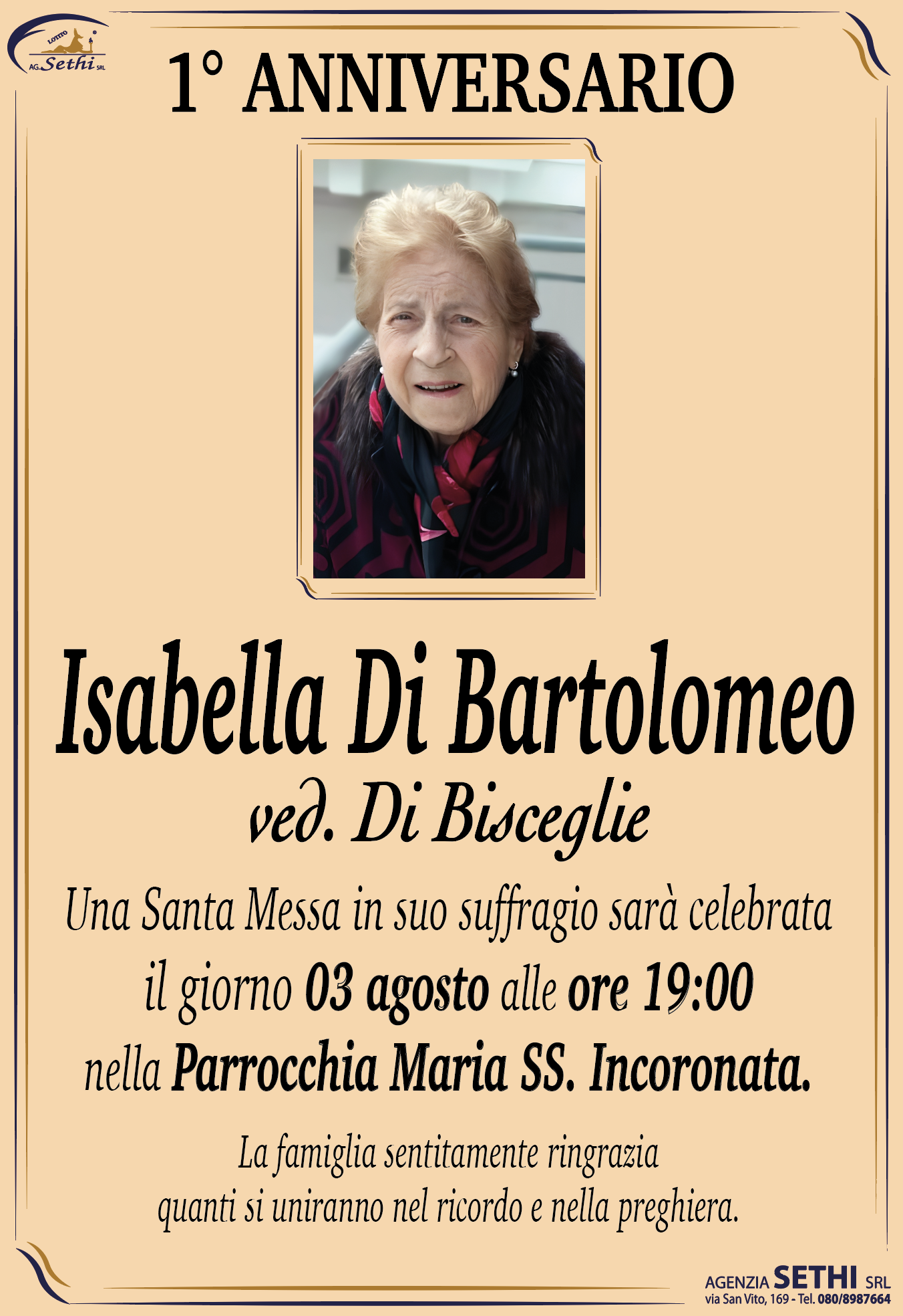 1° anniversario Isabella Di Bartolomeo ved. Di Bisceglie