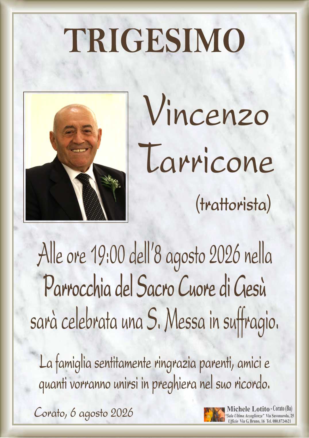 Trigesimo VINCENZO TARRICONE (trattorista)