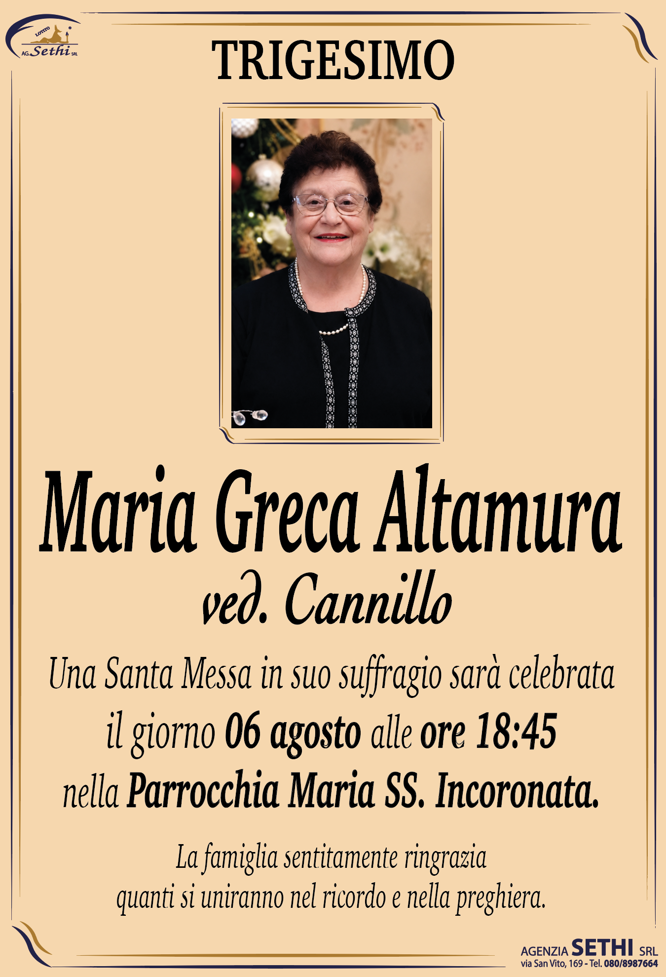 Trigesimo Maria Greca Altamura ved. Cannillo