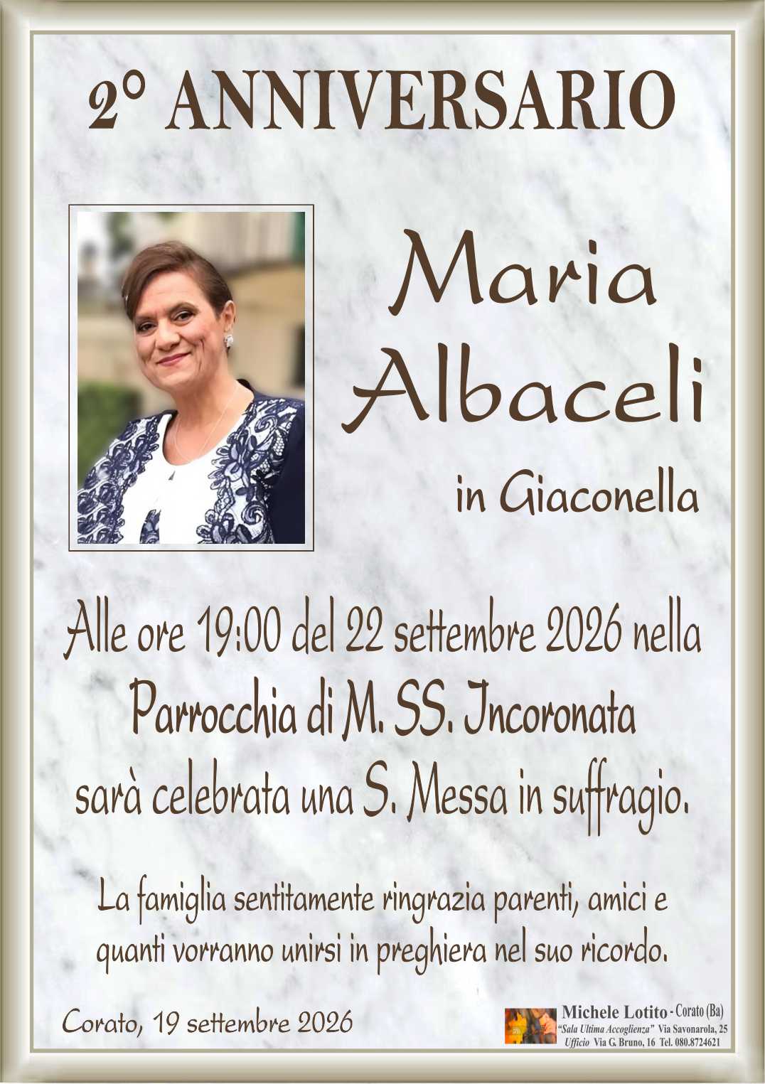 2° anniversario MARIA ALBACELI in Giaconella