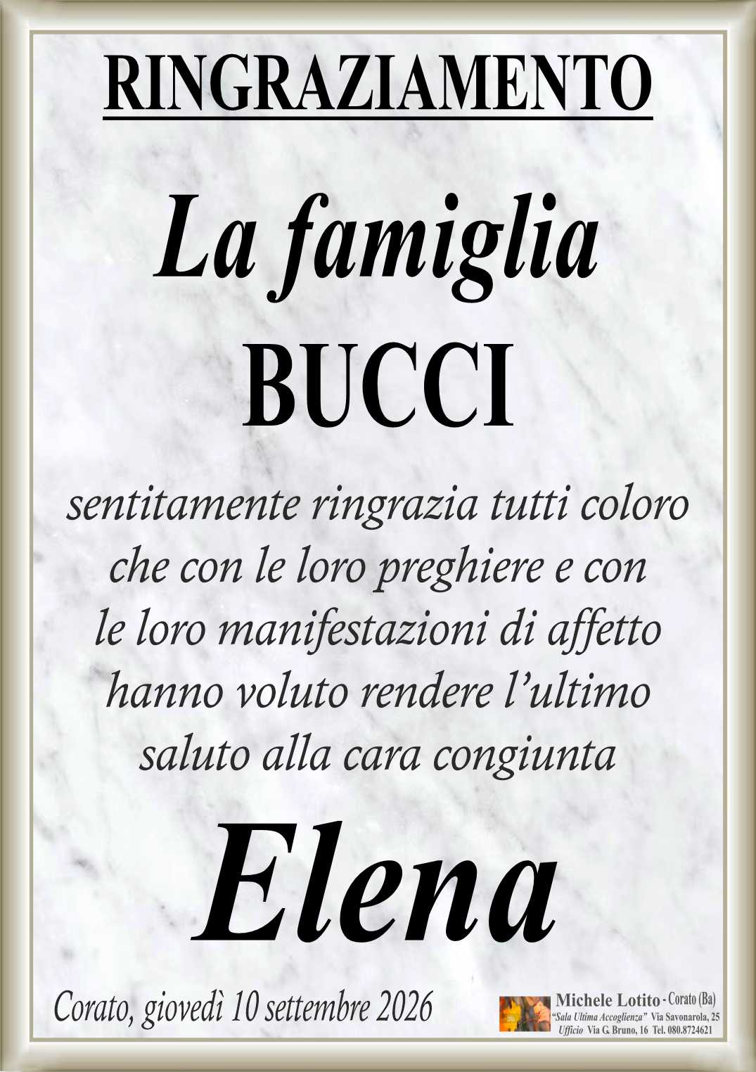 Ringraziamento ELENA BUCCI