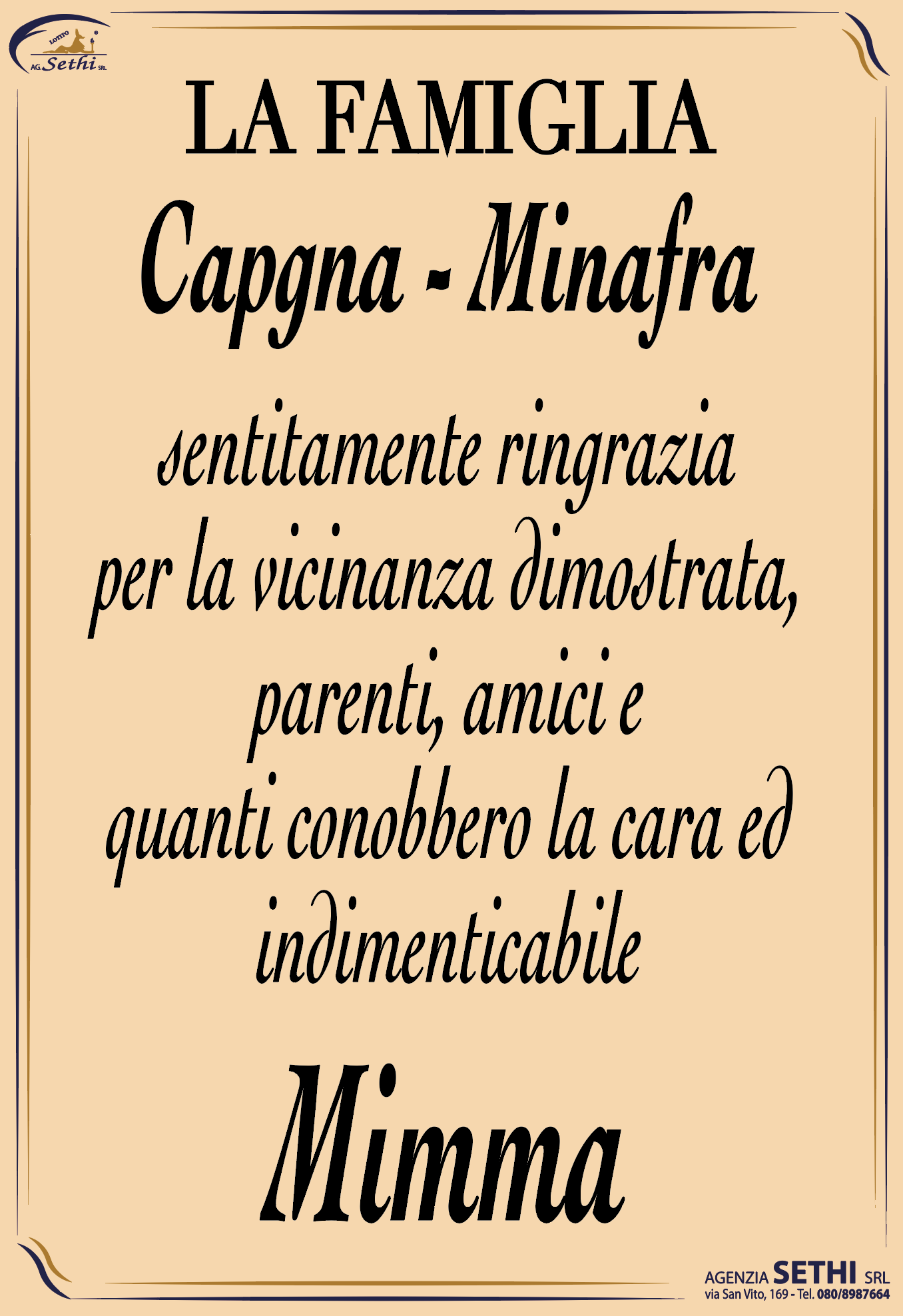 Ringraziamento Mimma Minafra in Capogna