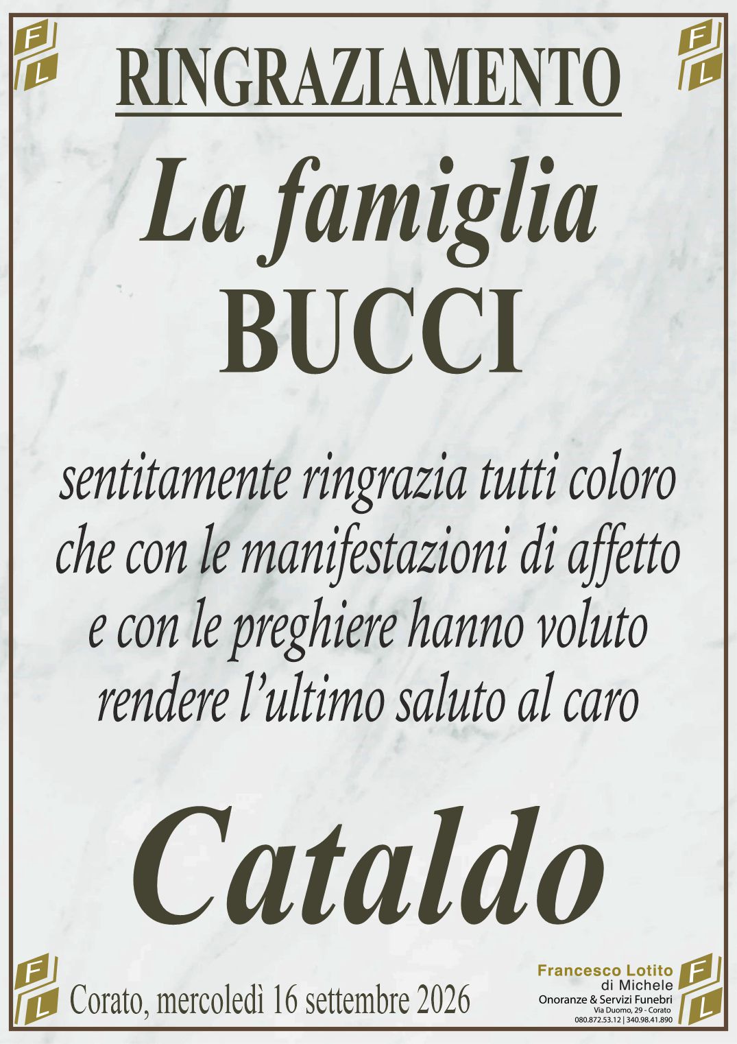 Ringraziamento Cataldo BUCCI - Agente immobiliare -