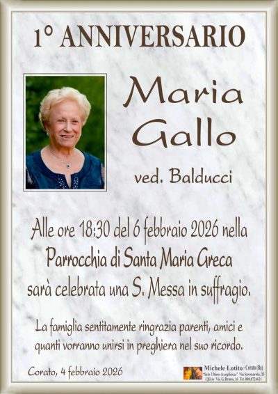 Anniversario MARIA GALLO ved. Balducci
